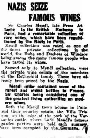 Nazis Seize Famous Wines - The  Mirror, Perth, Saturday 4 January 1941, page 9